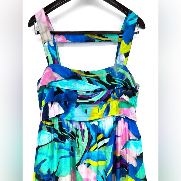 Anthropologie Sunny Hawaiian Floral Print Silk Blend Midi Dress Bohemian Size M - Picture 4 of 16